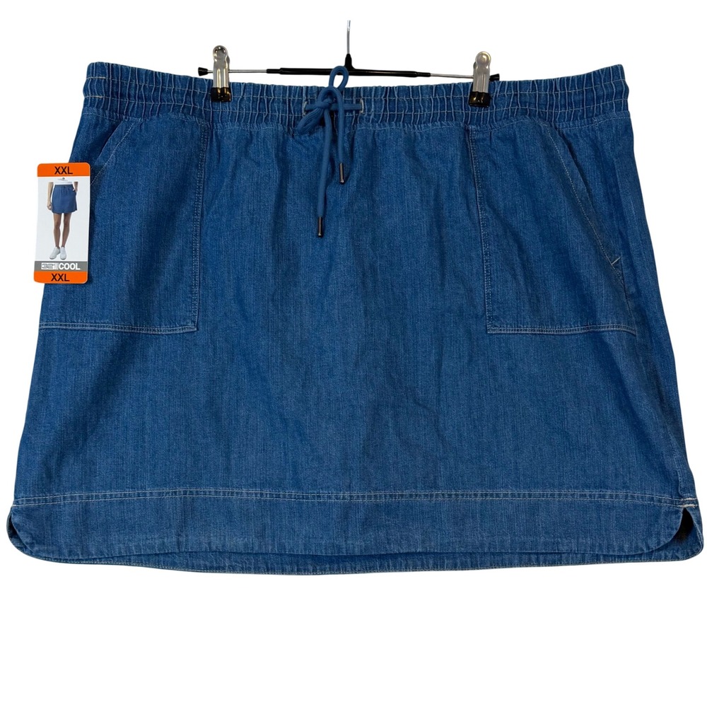 32 Degrees Cool Womens Denim Skort Dark Blue Elastic Waist Pockets •XXL• Casual